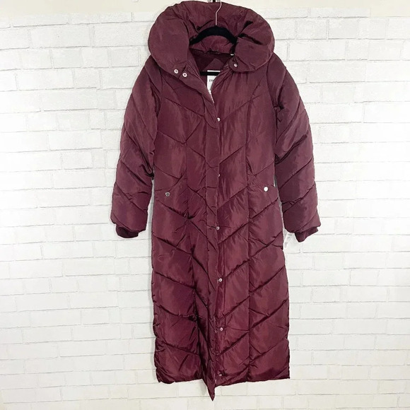 Steve Madden Merlot Long Puffer Coat Synthetic Removable Hood Women's XS NEW - Picture 3 of 13
